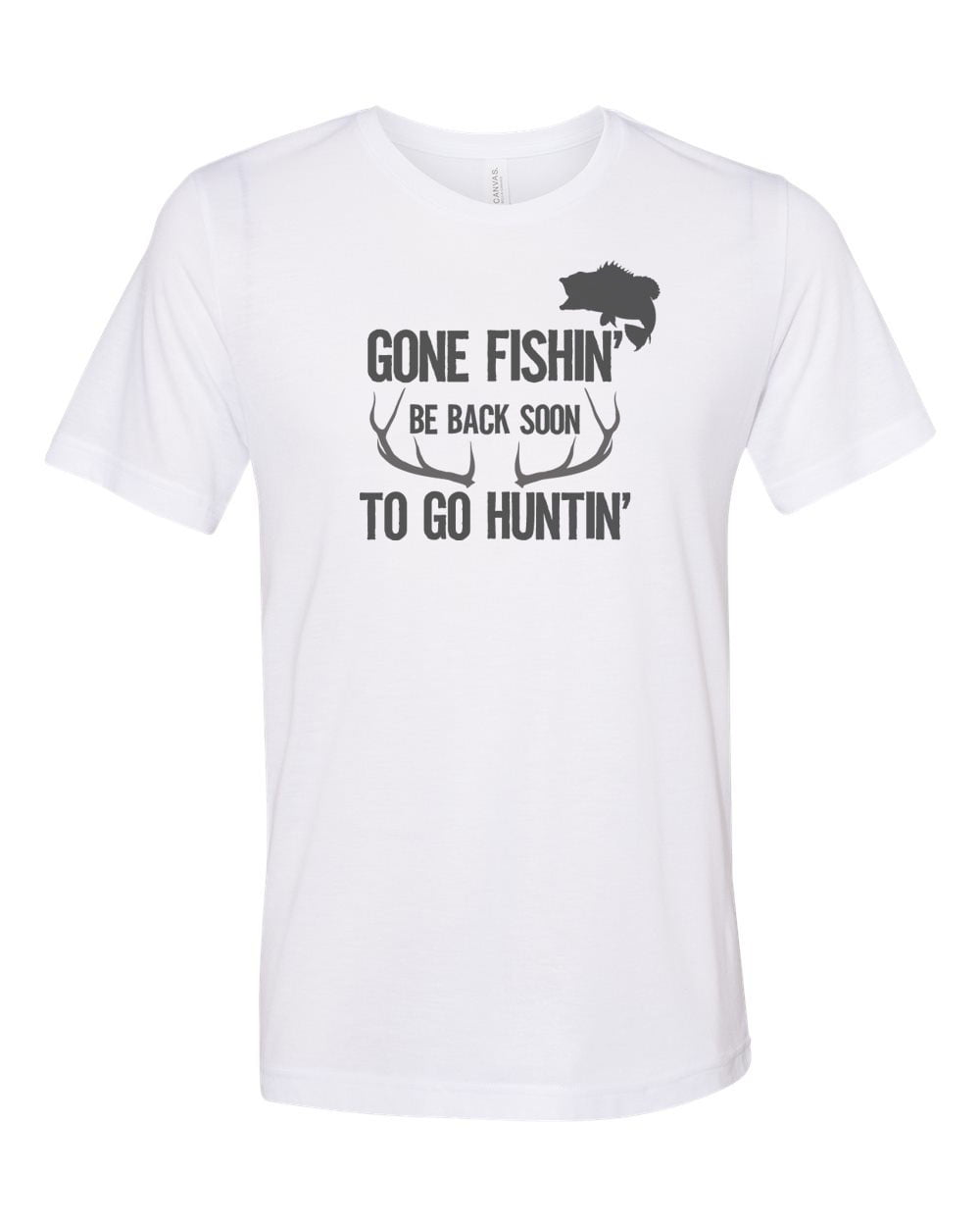 Hunting And Fishing Shirt, Gone Fishin' Be Back To Soon To Go Huntin',  Sublimation Tee, Fishing Shirt, Hunting Shirt, Dad Tee, Father's Day,  White, SMALL 