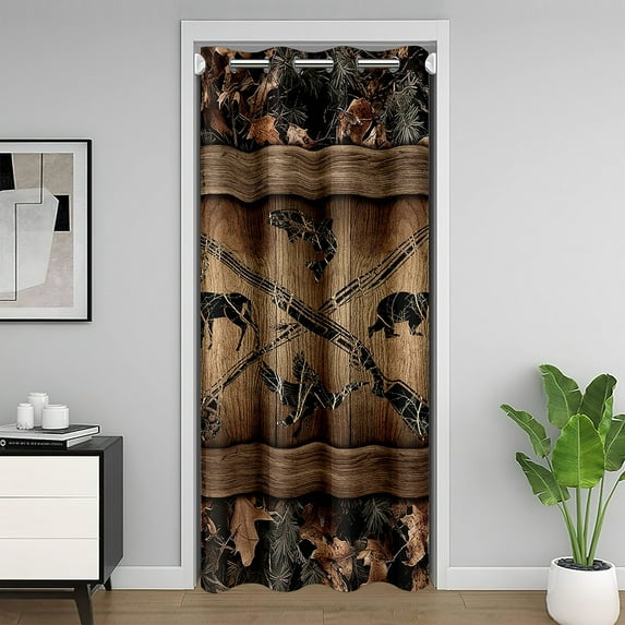 Hunting Animal Blackout Curtain 52"W X 84"L for Bedroom,Moose Fish Mallard Duck Bear Door Curtain for Doorway Privacy,Cabin Lodge Door Drape,Camouflage Room Divider Curtain