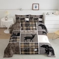 thumbnail image 1 of Hunting Bear Comforter Set , Rustic Cabin Lodge Bedding Full Size, Vintage Farmhouse Patchwork Duvet Insert Woodland Animal Adventure Camping Down Comforter 3Pcs With 2 Pillow Cases, Brown, 1 of 5