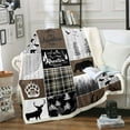 thumbnail image 1 of Hunting Bear Deer Throw Blanket, Rustic Cabin Patchwork Fleece Blanket Queen Size, Buffalo Plaid Sherpa Blanket Farmhouse Cowboy Woodland Fuzzy Blanket Teens Adult Bedroom, Brown Gray, 1 of 6