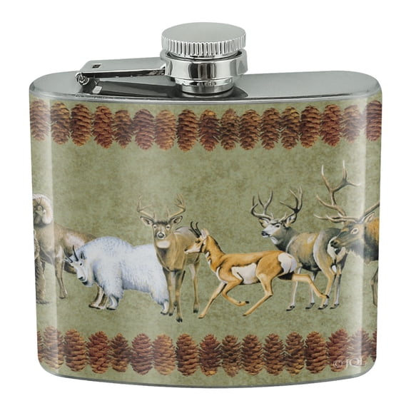 Hunting Big Game Deer Elk Bear Stainless Steel 5oz Hip Drink Kidney Flask