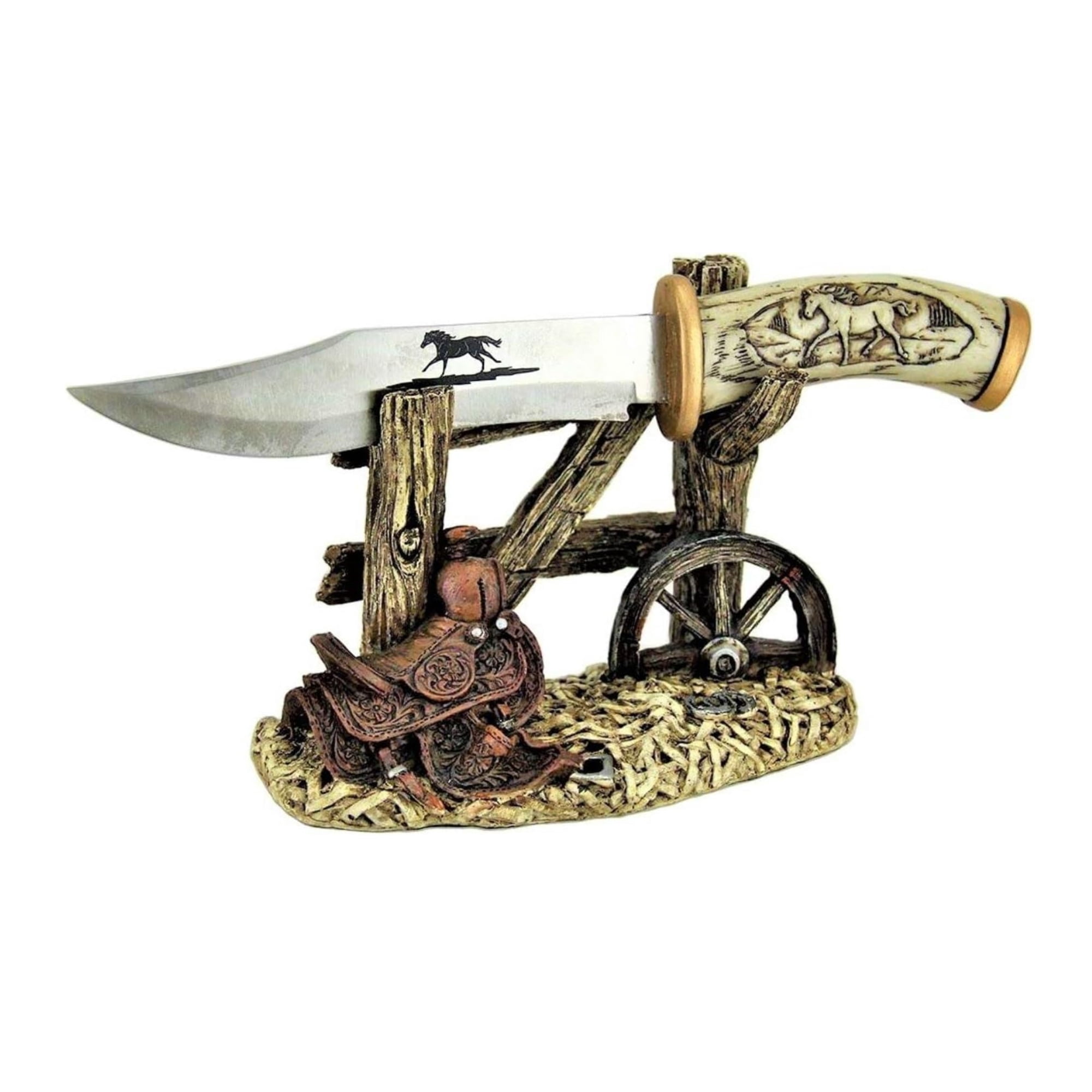 Hunting Blade Knife with Western Style Horse Decorative Stand - Gift for Hunters
