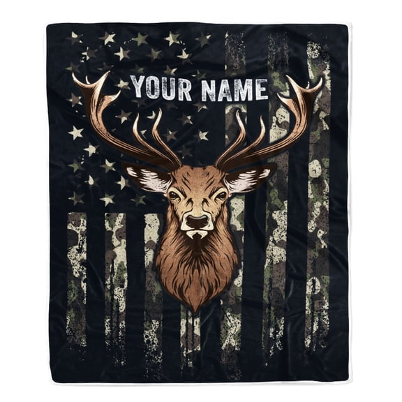 Hunting Blanket Flag Camo Deer For Husband Son Dad Grandpa Papa Uncle Hunter For Men Birthday Fleece Blanket, 30x40in Fleece Blanket