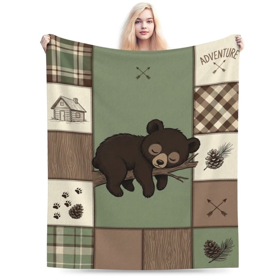 Hunting Blanket, Flannel Blanket with Lodge Cabin Retro Motif, Living Room Bedroom Couch Sofa Throw 50x40