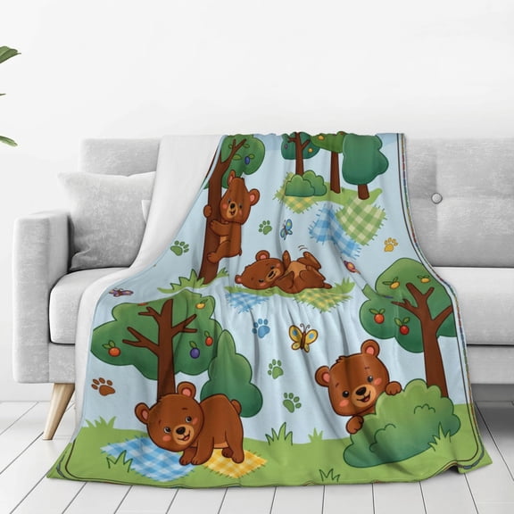 Hunting Blanket, Flannel Blanket with Patchwork Deer Design, Bed Couch Sofa Throw 50x40