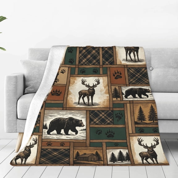 Hunting Blanket, Flannel Blanket with Plaid Patchwork Art, All Season Couch Sofa Bed Travel Throw 50x40