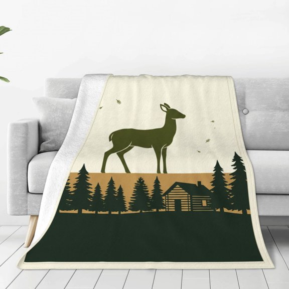 Hunting Blanket, Flannel Blanket with Plaid Patchwork Bear Deer Pattern, Couch Bed Sofa Throw 50x40