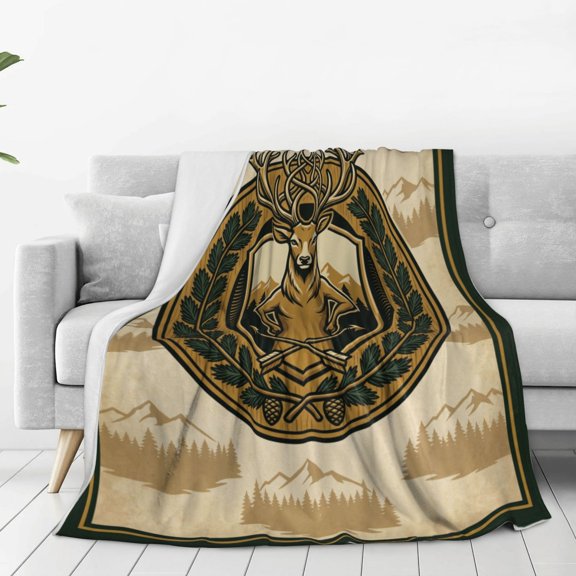 Hunting Blanket, Flannel Blanket with Plaid Patchwork Bear Deer Pattern, Couch Bed Sofa Throw 50x40
