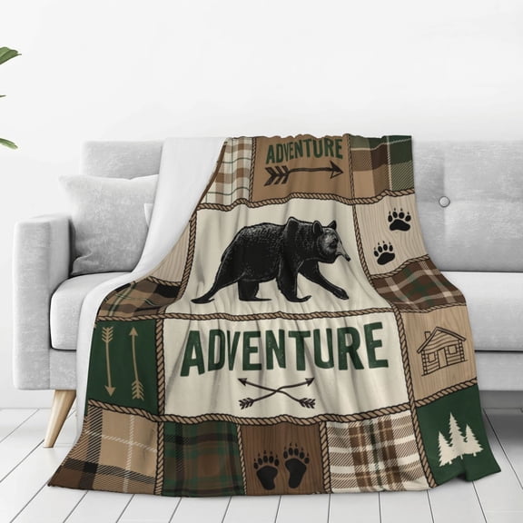 Hunting Blanket, Flannel Blanket with Retro Rustic Cabin Lodge Design, Bed Couch Sofa Throw Blanket 50x40