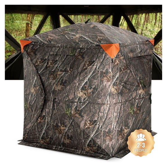 Hunting Blind 2-3 Person, 270 See Through Deer Blind, Portable Hunting Tent with Carrying Bag, Resilient Ground Blind for Turkey & Deer Hunting