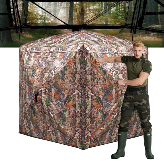 270 See Through Hunting Blind, Pop-Up Camo Ground Blind for 2-3 Person with Carry Bag