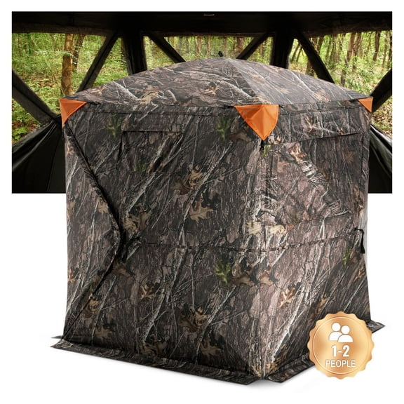 Hunting Blind 270 Ground Blind for 1-2 Person, Portable Deer Turkey Blind with Carrying Bag, Silent Resilient Tent with 3 Windows