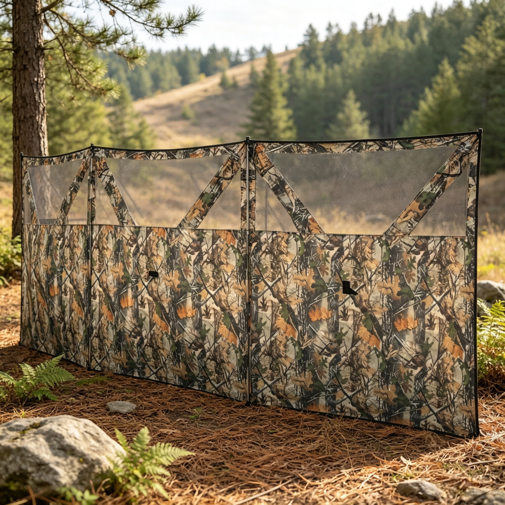 Hunting Blind, 3-Panel 176" x 58.3" with Quick-Access See Through Windows for Fast Setup Hunting & Camping, Camouflage