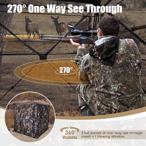 Hunting Blind 300D See Through Ground Blinds with Carrying Bag, 2/3 Person 270 Degree 2    Deer Blind Portable Camouflage Tent