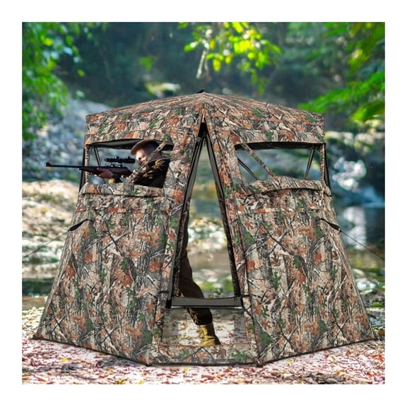 Hunting Blind 360 See-Through, Deer Turkey Hunting Tent Camouflage Pop-Up, 2-3 Person, 82x82x69 inch, Fiberglass Poles, Carry Bag