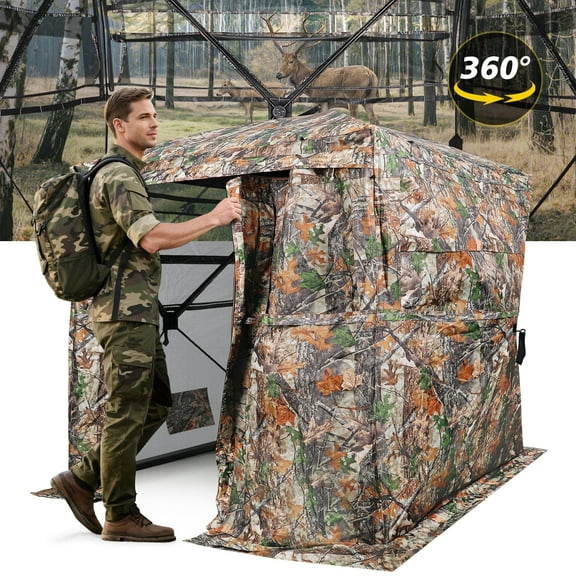 Hunting Blind with Silent Slid Door, 360 Degree See Through Deer Blind for Hunting, Deer/Turkey Ground Blind with Carrying Bag