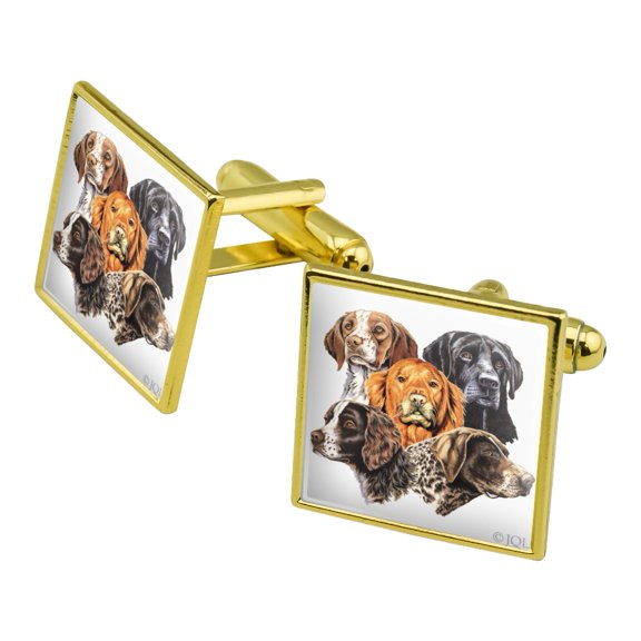 Hunting Breed Dogs Square Cufflink Set - Silver or Gold