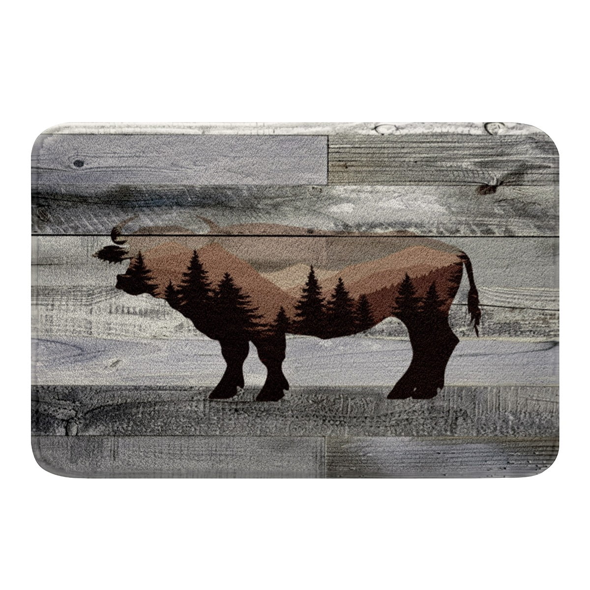 Hunting Bull Bathroom Rug 20x32, Rustic Safari Animals Ox Bath Mat For ...