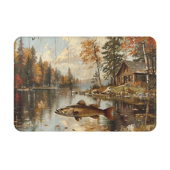Hunting Cabin Fish Leaf Fishing Vintage Doormat Non Slip Front Door Bathroom Bath Mats Entryway Rug 23.6x15.7 Inch Indoor Door Carpet