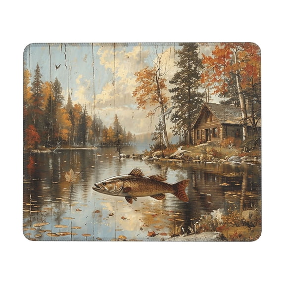 Hunting Cabin Fish Leaf Fishing Vintage Mouse Pad Non-Slip Rubber Gaming Mousepad Rectangle for Computers Laptop 10 x 12 inch