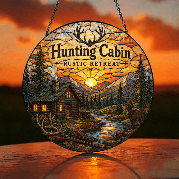 Hunting Cabin Suncatcher Window Hanging Acrylic Rustic Cabin Gift for Hunters