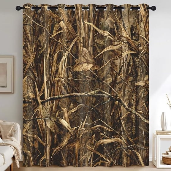 Hunting Camo Blackout Curtains For Living Room Bedroom, Rustic Cabin Woodland Curtains Set, Thermal Insulated Grommet Drapes - Cottage Camouflage Home Decor 42"W x 63"L (Pack of 2)