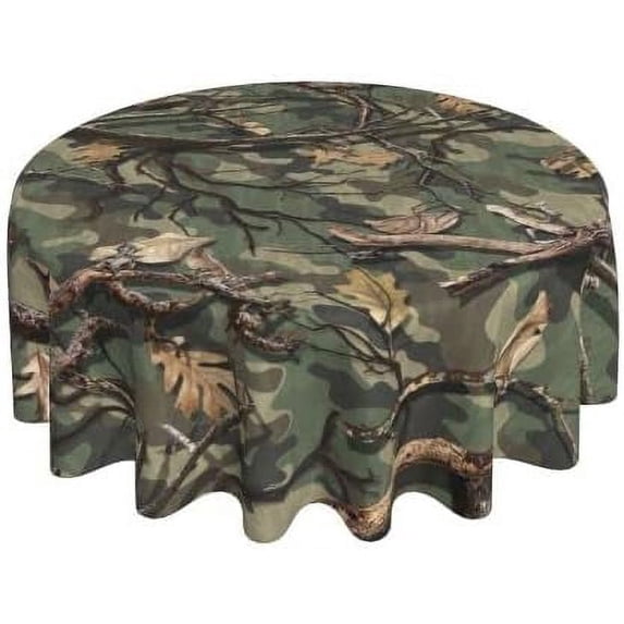 Hunting Camo Camouflage Army Waterproof Picnic Patio Party Round Table Cloth Cover Decorations Fabric 60 Inch Circular Tablecloth for 20-47 Inch Home Dining Room Kitchen Decor