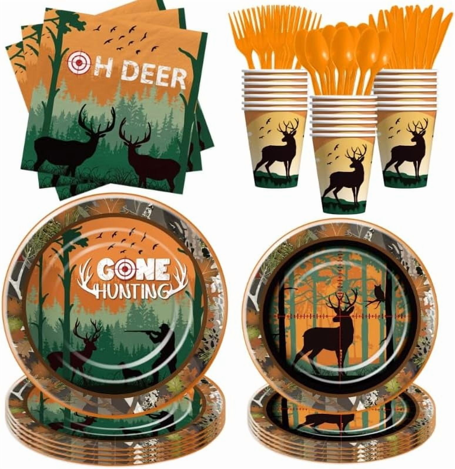 Hunting Camo Party Decorations Tableware: Oh Deer Camouflage Camping Hunting Supplies for Birthday Baby Shower, Paper Plate, Cup, Napkin, Disposable Cutlery, Serves 24 Home Decor