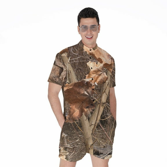 Hunting Camo Pattern Short Sleeve Men'S Rompers, Hunter Hunting Casual Summer Jumpsuits Outfit