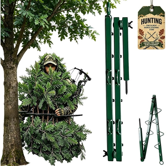 Hunting Camouflage Branch Stand, Hunting Concealment Branch-Screening Stand for Tree Stands, Adjustable Multi-Hook Camouflage Blind Holder Outdoor Accessories