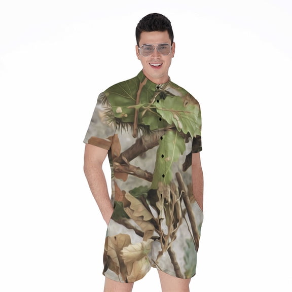 Hunting Camouflage Pattern Short Sleeve Men'S Rompers, Hunter Hunting Casual Summer Jumpsuits Outfit