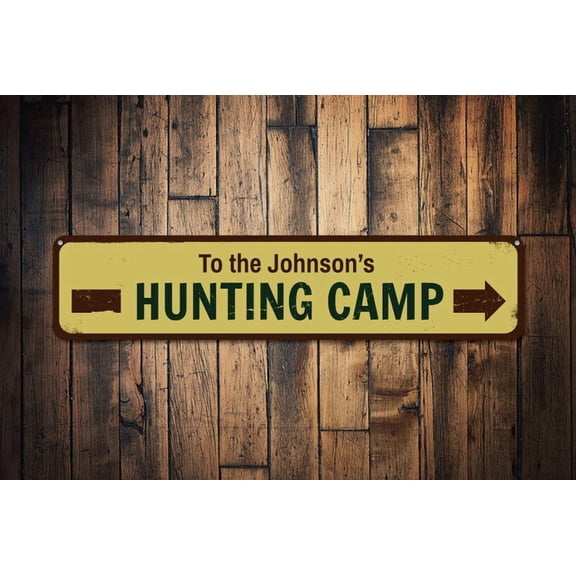 Hunting Camp Sign Family Name Arrow Sign Family Hunters Camp Decor Custom Hunt Man Cave Sign - Hunting Camp - Size: 16 x 4 Inches