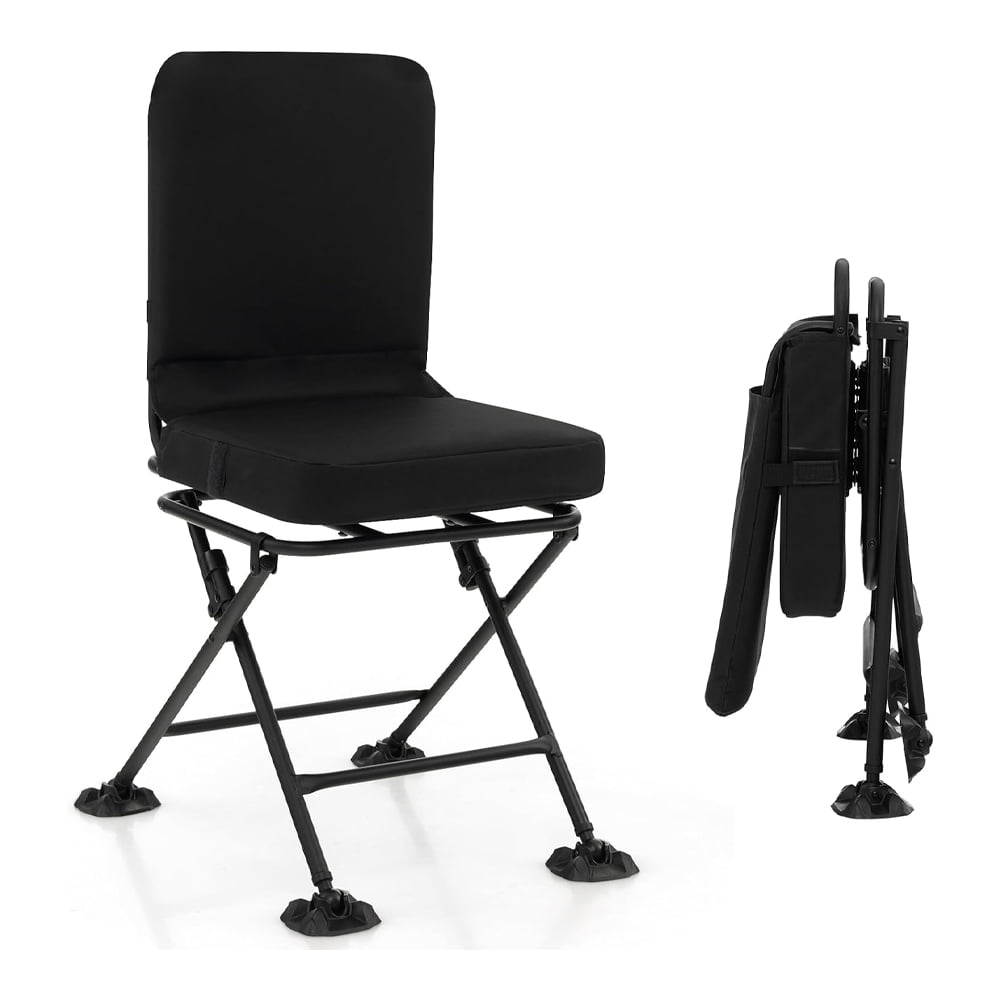 Heated Hunting Blind Chair – 360° Swivel, Foldable & Padded, Camo Design For Duck/Turkey Hunting, Camping, Fishing – Holds 330 Lbs