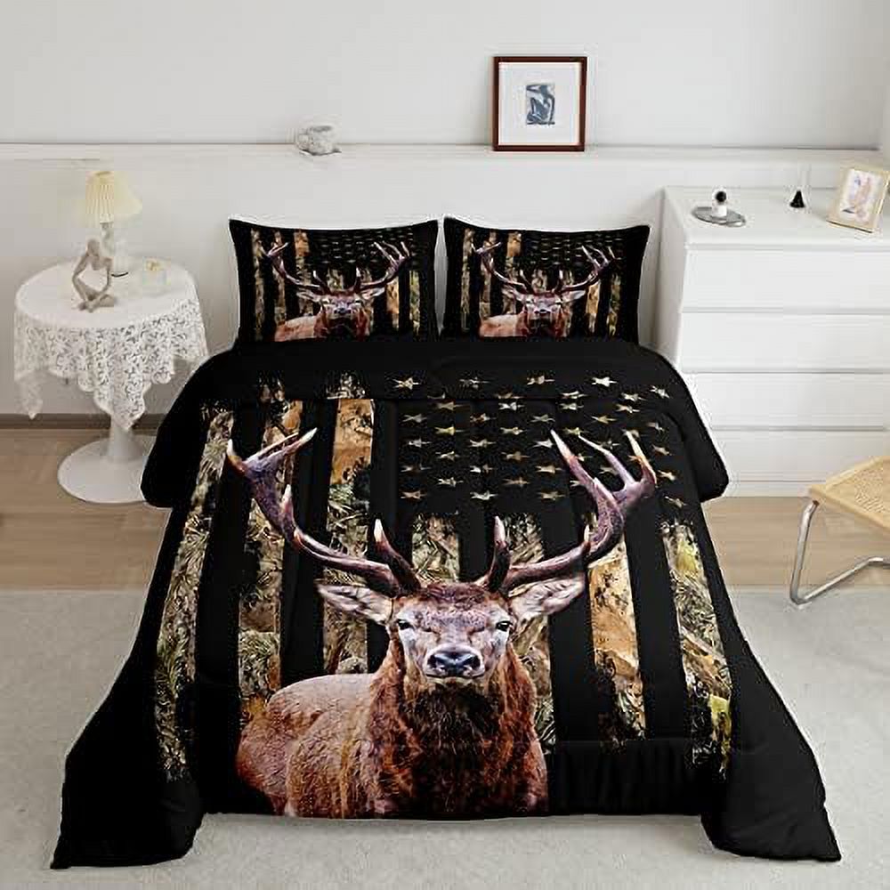 Hunting Comforter Set for Girls Boys American Flag Mallard Duck