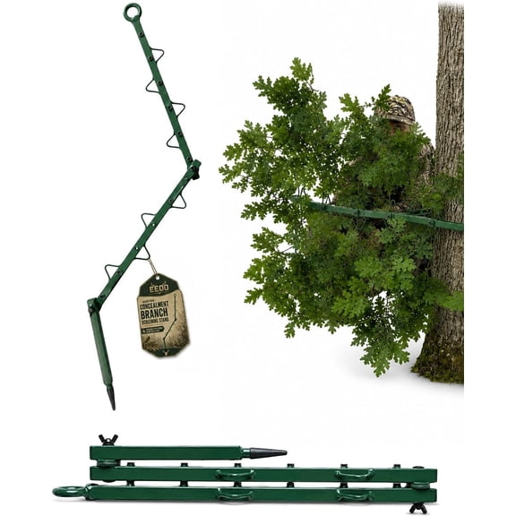 Hunting Concealment Branch Screening Stand, Camouflage Branch Holder with Realistic Oak Foliage, Portable Tree Stand Blind Accessory, Adjustable Multi-Hook Camo Support for Deer Turkey Hunting