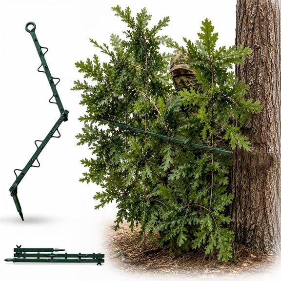 Hunting Concealment Branch Stand, Camouflage Branch Screening Holder with Realistic Oak Leaf Foliage, Tree Stand Blind Cover Camo Screen, Fast Setup Ground Tree Mount for Deer Turkey Hunting