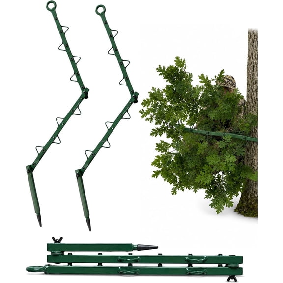 Hunting Concealment Branch Stand, Camouflage Branch Screening Holder with Realistic Oak Leaf Foliage, Tree Stand Blind Cover Camo Screen, Fast Setup Ground Tree Mount for Deer Turkey Hunting(2PCS)