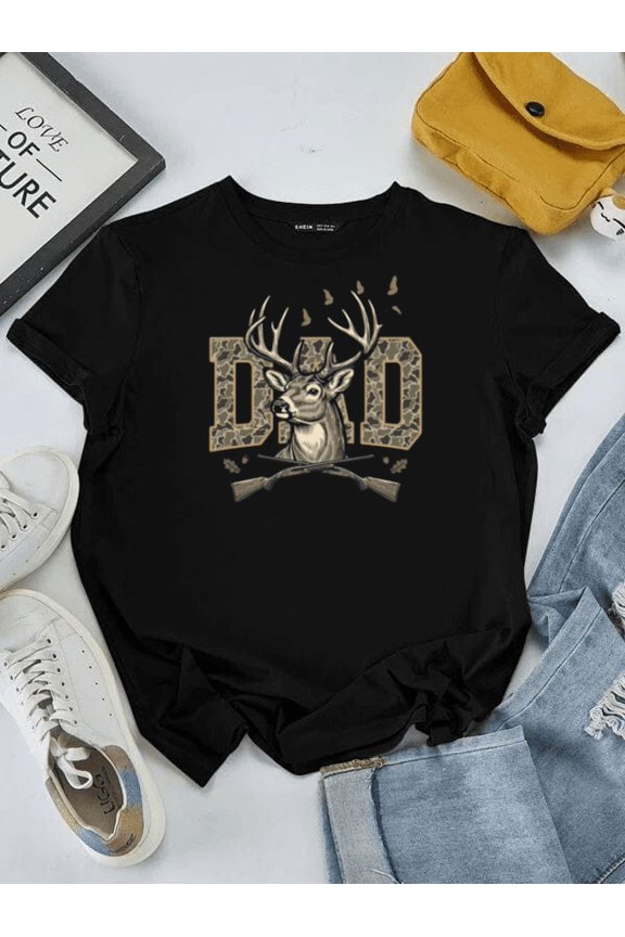 Hunting Dad Deer Duck Hunter Father's Day Gift Camouflage Crest Unisex T-Shirt, S-5XL