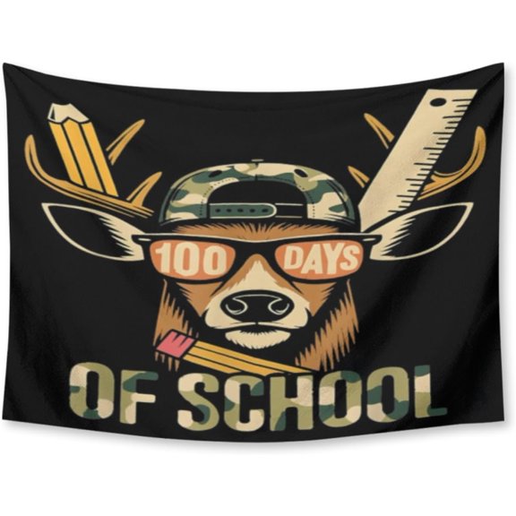 Hunting Deer 100 Days of School USA Camo Flag Art Tapestry, Wall Hanging for Bedroom & Living Room, 30 X 40 IN