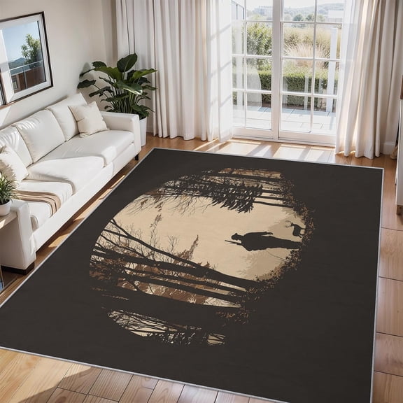 Hunting Deer Area Rug Forest Animal Carpet Washable Non Slip Soft Living Room Bedroom Entrance Mat 4x6ft