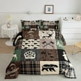 thumbnail image 1 of Hunting Deer Bear Bedding Sets, Rustic Farmhouse Comforter Set Cabin Decor, Vintage Buffalo Plaid Patchwork Quilt Country Forest Wild Animal Down Comforter King Teens Adult, Brown, 1 of 5
