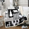 thumbnail image 1 of Hunting Deer Bear Blanket,Woodland Animal Rustic Cabin Throw Blanket ,Buffalo Plaid Patchwork Fleece Blanket RV Camping Decor,Jungle Pine Tree Footprint Sherpa Blanket Grey Black 40"x50", 1 of 6