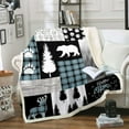 thumbnail image 1 of Hunting Deer Bear Blanket,Woodland Animal Rustic Cabin Throw Blanket ,Teal Buffalo Plaid Patchwork Fleece Blanket RV Camping Decor,Jungle Pine Tree Footprint Sherpa Blanket 40"x50", 1 of 6