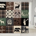 thumbnail image 1 of Hunting Deer Bear Shower Curtain, Rustic Farmhouse Bath Curtain Cabin Decor, Vintage Plaid Patchwork Waterproof Bathroom Curtains 72" W X 72" L, Country Forest Wild Animal Shower Stall Curtain, Brown, 1 of 4