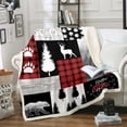 thumbnail image 1 of Hunting Deer Bear Throw Blanket Patchwork Red Black Buffalo Plaid Blanket,Rustic Cabin Style Woodland Fleece Blanket ,RV Camping Decor Jungle Pine Trees Footprint Sherpa Blanket 30"x40", 1 of 6
