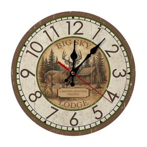 Hunting Deer Buck 5mm Thick Solid Wood Wall Clock, Quiet Quartz Movement Easy Install Hanging Clock
