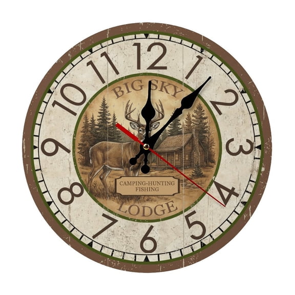 Hunting Deer Buck 5mm Thick Solid Wood Wall Clock, Quiet Quartz Movement Easy Install Hanging Clock