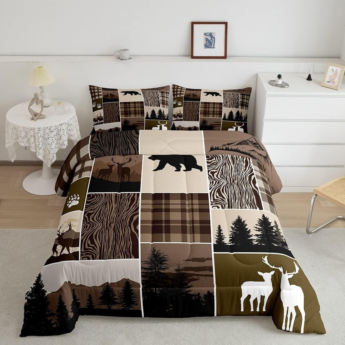 Hunting Deer Comforter Set For Teens, Rustic Farmhouse Bedding Set Twin