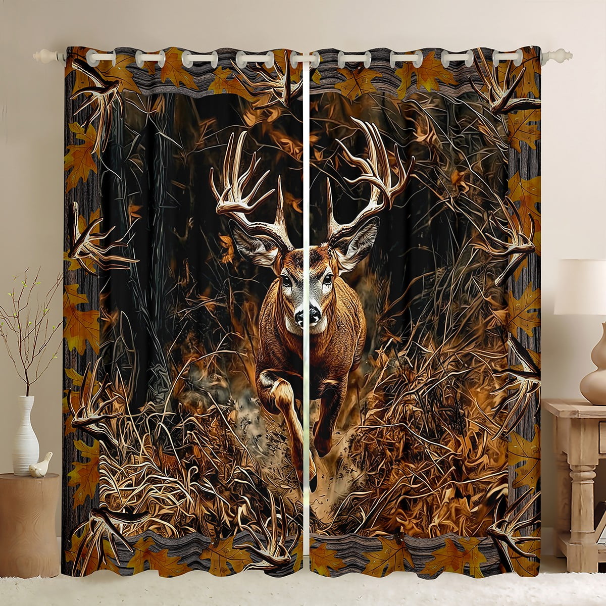 3D Cartoon Deer Herd 44 Curtains Drapes main image 1