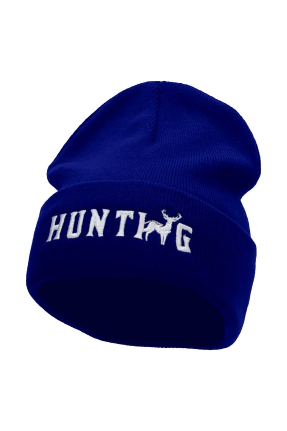 Hunting Deer Embroidered 12 Inch Long Knitted Beanie - Royal OSFM